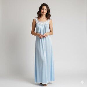 VINTAGE | Palby Lingerie Blue Sleeveless Maxi Nightgown | Small